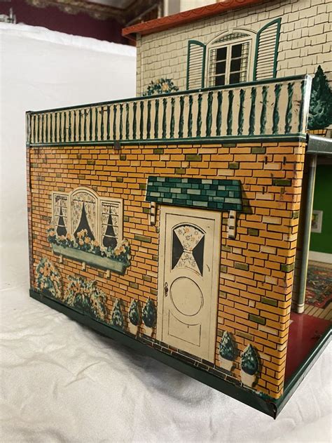 Vintage Metal Doll House, T Cohn Superior 2 Story Tin Litho